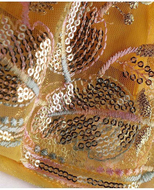 Babyhug Woven Sequinned Floral Embroidered Frock with Three Fourth Sleeves Net Jacket -Yellow