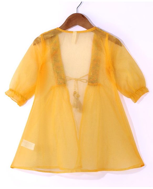 Babyhug Woven Sequinned Floral Embroidered Frock with Three Fourth Sleeves Net Jacket -Yellow