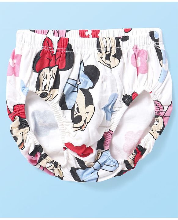 Babyhug Disney Single Jersey Knit Full Sleeves Frock With Minnie Mouse Graphics Bloomer & Headband - White