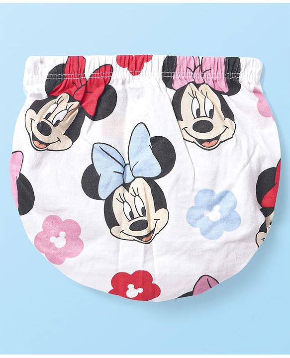 Babyhug Disney Single Jersey Knit Full Sleeves Frock With Minnie Mouse Graphics Bloomer & Headband - White