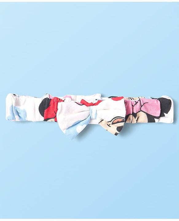 Babyhug Disney Single Jersey Knit Full Sleeves Frock With Minnie Mouse Graphics Bloomer & Headband - White