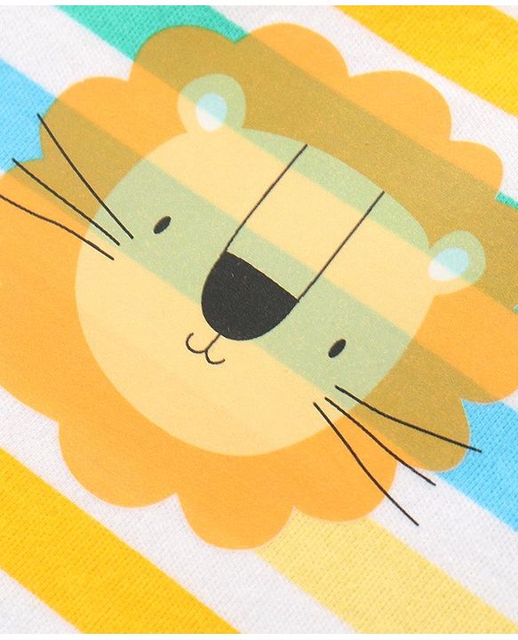 Babyhug 100% Cotton Knit Striped Cap With Lion Print - Multicolor