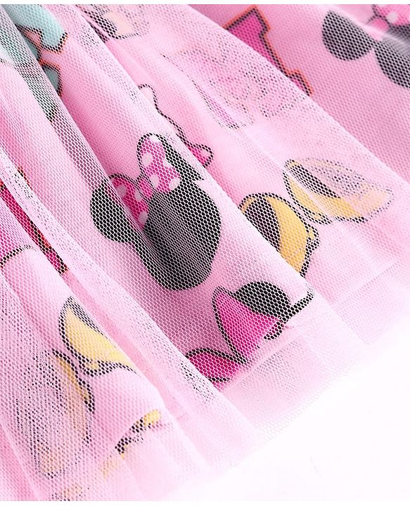 Babyhug Disney Single Jersey Knit Full Sleeves Minnie Mouse Printed Frock with Bloomer &  Frill Detailing - Pink