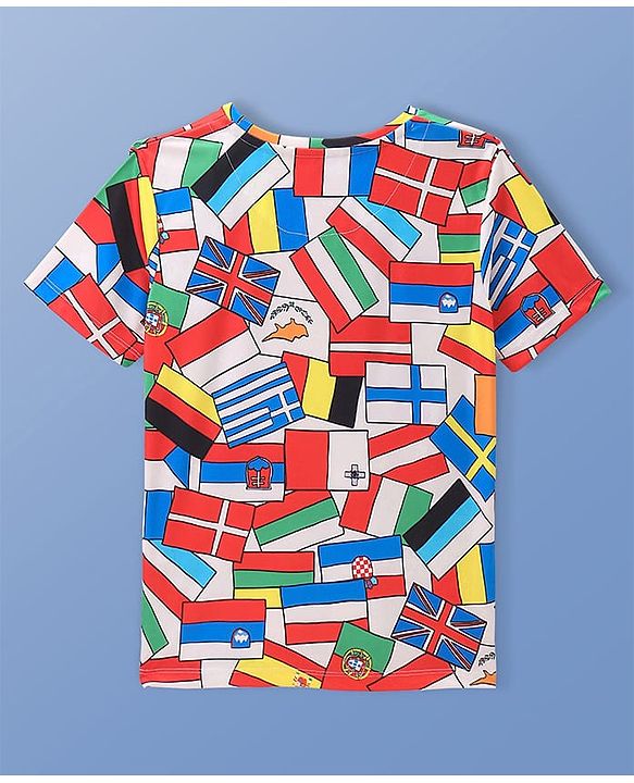 Pine Active Knit Half Sleeves Flags Printed T-Shirt - Multicolour