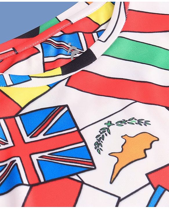 Pine Active Knit Half Sleeves Flags Printed T-Shirt - Multicolour