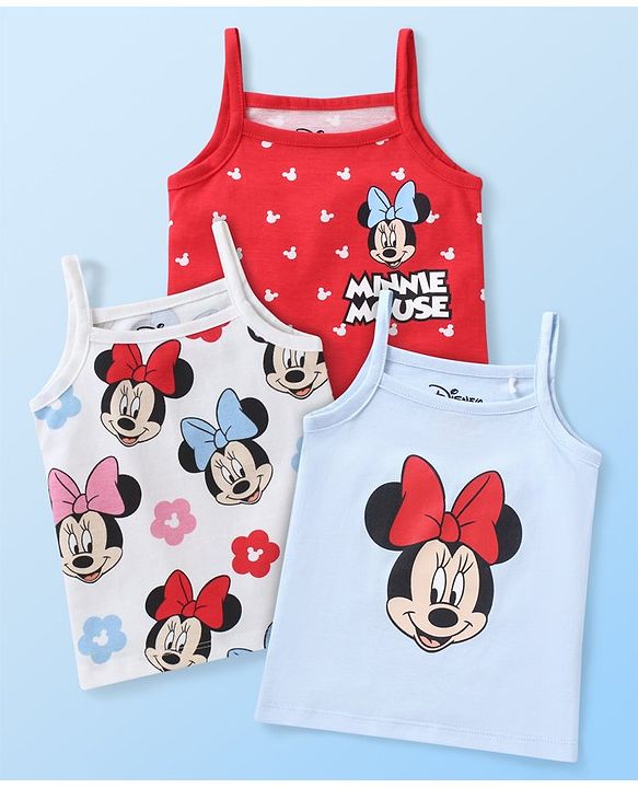 Babyhug Disney Interlock Knit Sleeveless Slips with Minnie Mouse Graphics Pack of 3 - White & Red