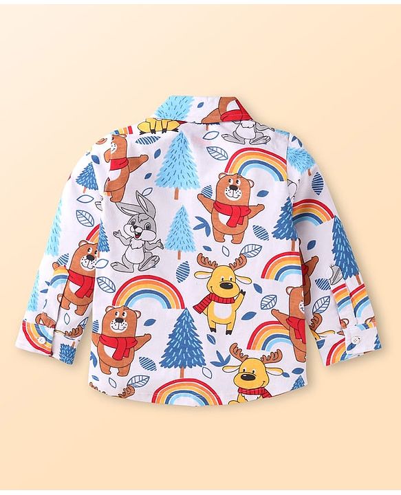 Babyhug Single Jersey Knit Full Sleeves Animal Printed Shirt & Trouser Set with Suspender - Blue