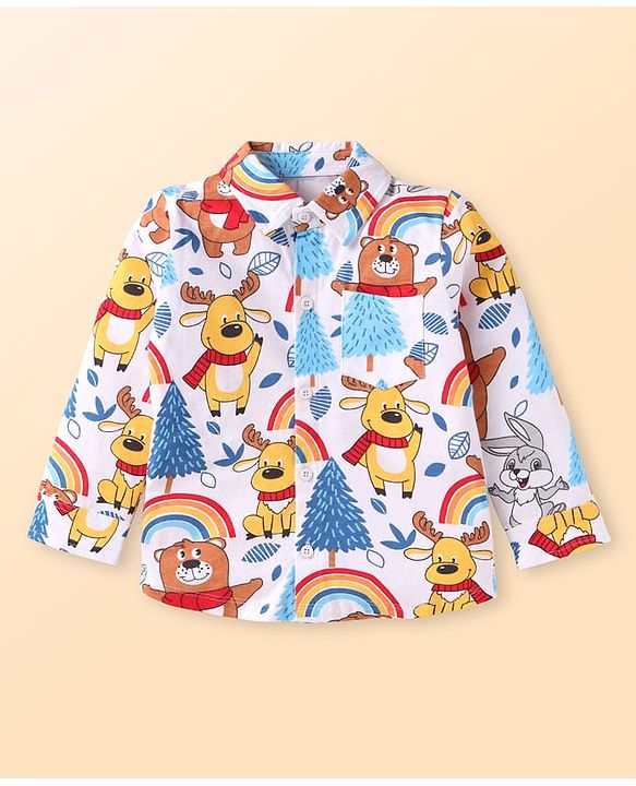 Babyhug Single Jersey Knit Full Sleeves Animal Printed Shirt & Trouser Set with Suspender - Blue