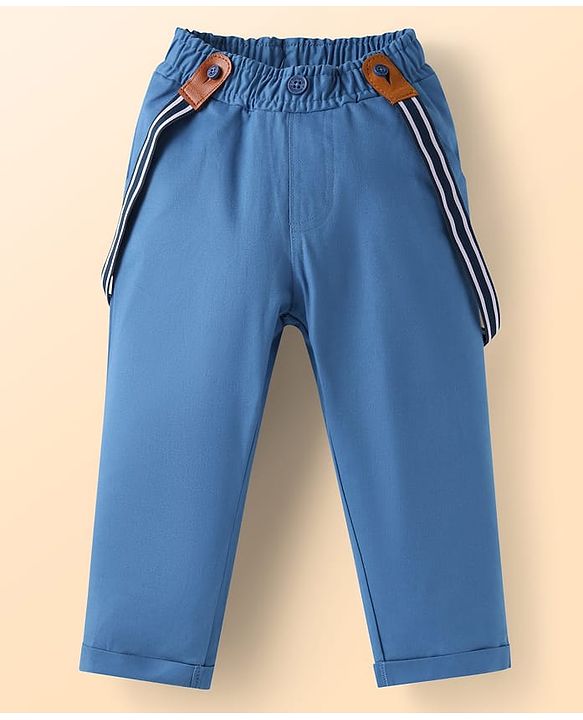 Babyhug Single Jersey Knit Full Sleeves Animal Printed Shirt & Trouser Set with Suspender - Blue