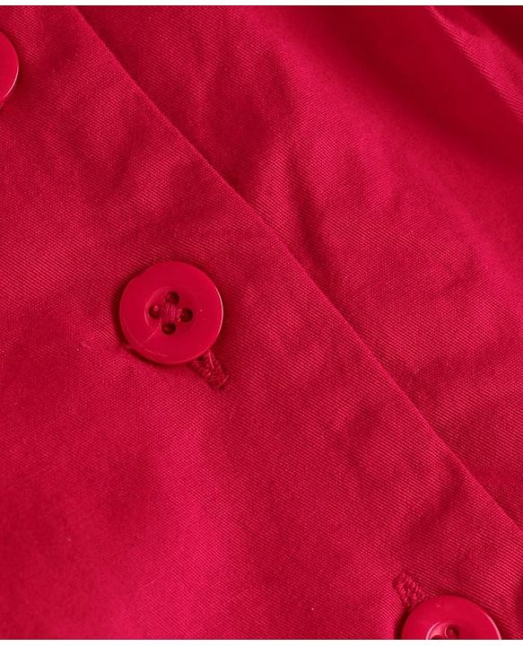 Babyhug Cotton Woven Full Sleeves Front Open Collared Solid Shirt Dress - Red