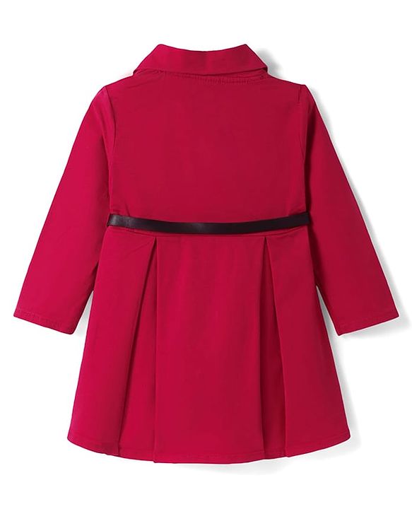 Babyhug Cotton Woven Full Sleeves Front Open Collared Solid Shirt Dress - Red