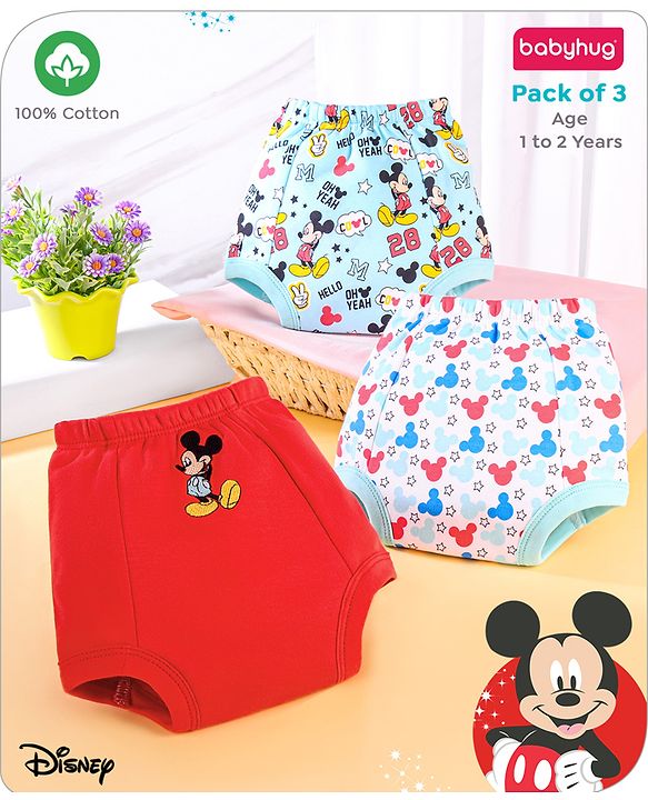 Babyhug Disney Mickey Mouse Print Training Pant Pack of 3 (suitalble for age group 1-2 years) - Red
