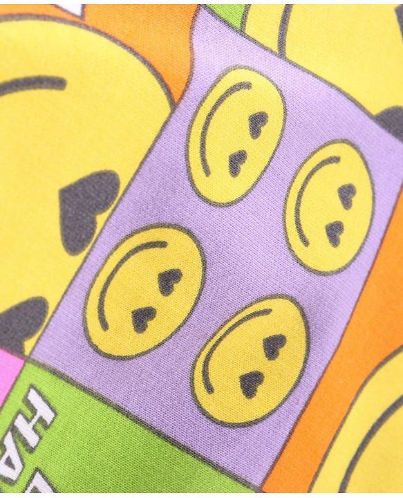 Babyhug Terry Knit Half Sleeves Smiley Printed Hooded T-Shirt & Shorts Set with Front Zipper  - Pink& Yellow
