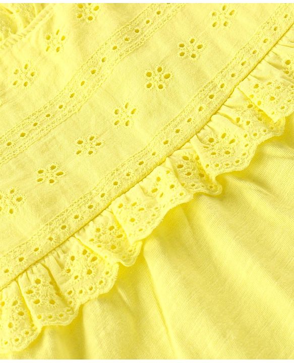 Babyhug Cotton Knit Frill Sleeves Schiffli Top & Floral Printed Leggings Set - Yellow
