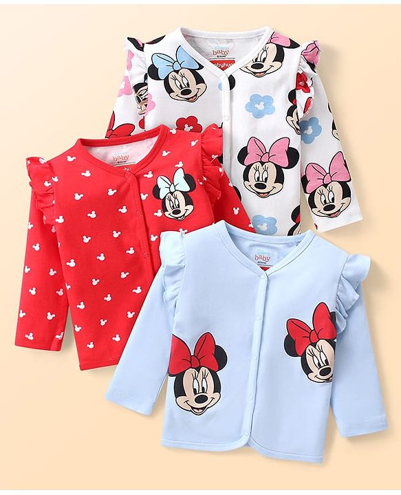 Babyhug 100% Cotton Knit Half Sleeves Tee With Floral Graphics & Frill Detailing Pack Of 3- Multicolour main image 0