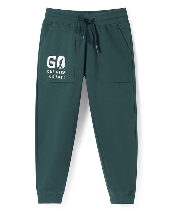 Pine Kids Cotton Knit Full Length Text Printed Lounge Pants - Dark Green