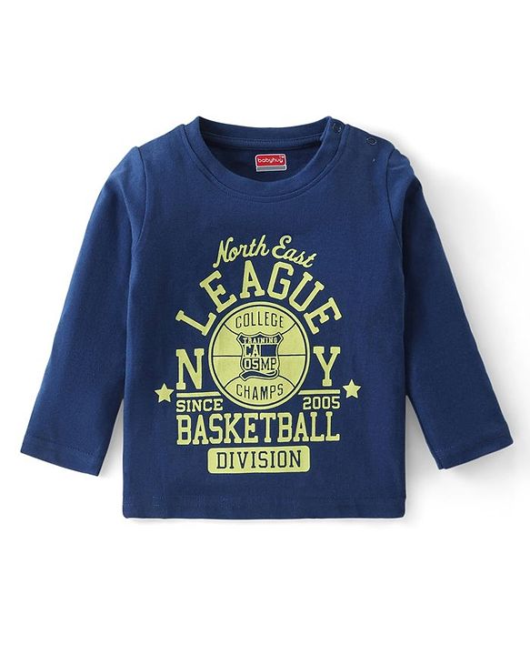 Babyhug Cotton Knit Full Sleeves Night Suit With Checks & Varsity Print - Navy