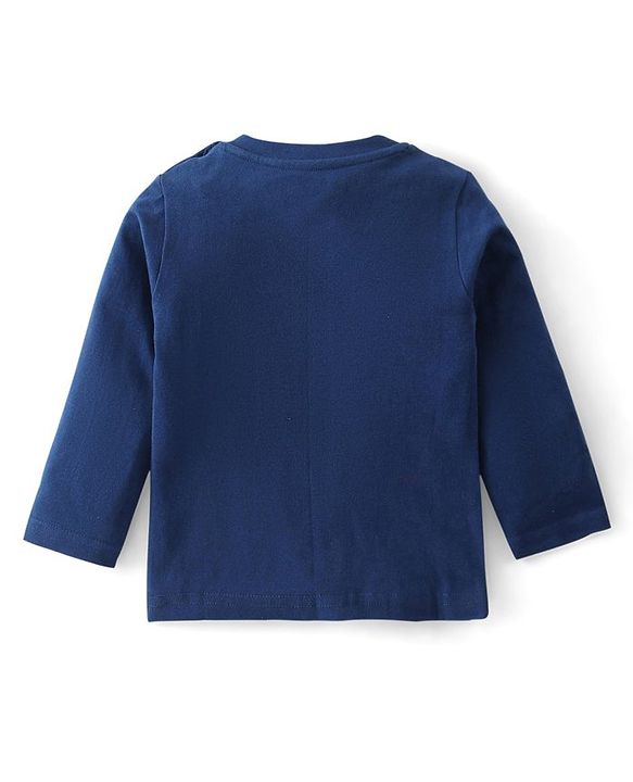 Babyhug Cotton Knit Full Sleeves Night Suit With Checks & Varsity Print - Navy