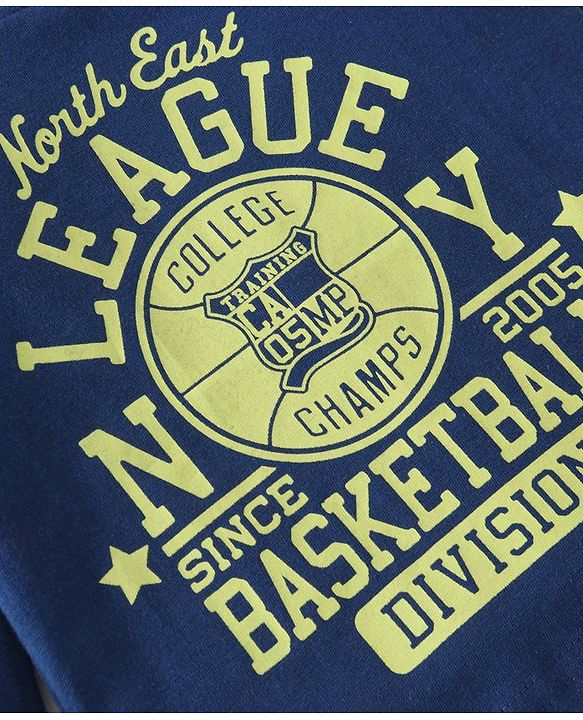 Babyhug Cotton Knit Full Sleeves Night Suit With Checks & Varsity Print - Navy