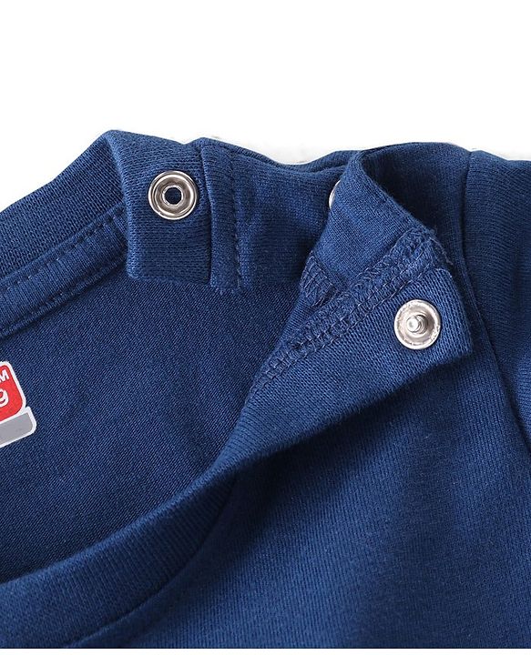 Babyhug Cotton Knit Full Sleeves Night Suit With Checks & Varsity Print - Navy