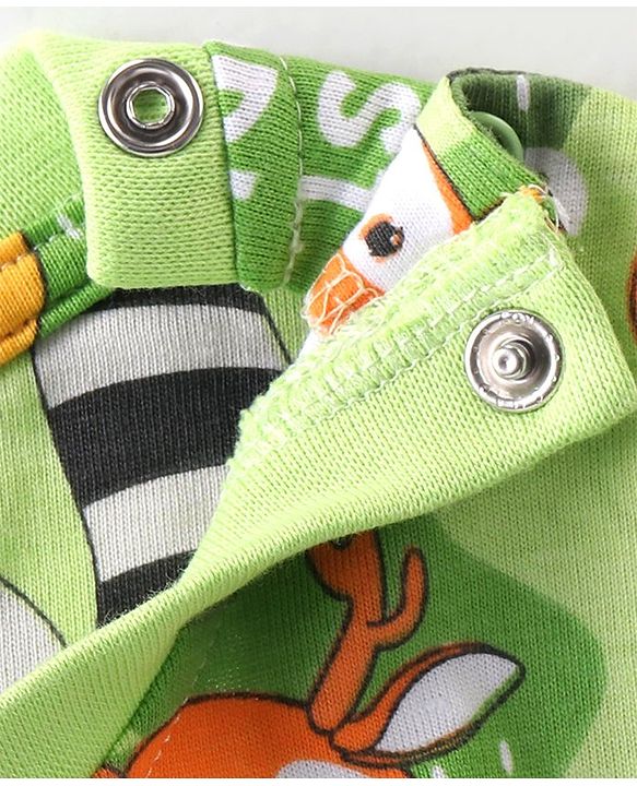 Babyhug Cotton Knit Full Sleeves Night Suit With Animals Print  - Green