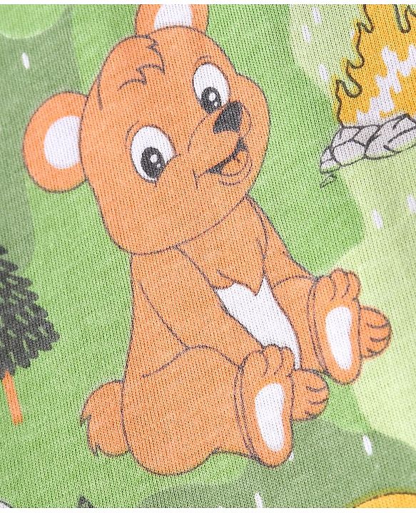 Babyhug Cotton Knit Full Sleeves Night Suit With Animals Print  - Green