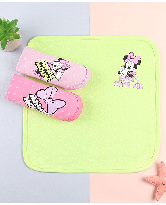 Babyhug Disney Interlock Knit Hand & Face Towel  With Minnie Mouse Graphics Pack of 3 L 30 x B 30 cm - Multicolor