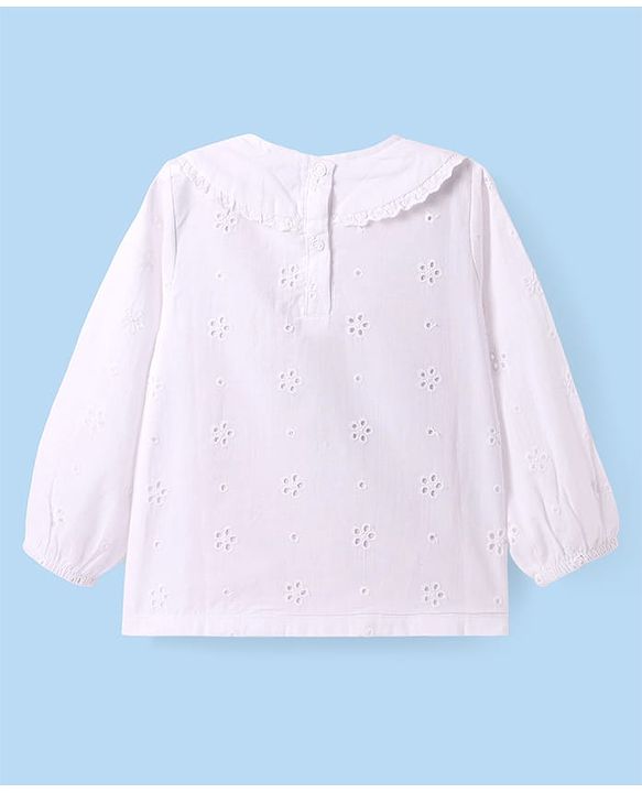 Babyhug Single Jersey Knit Full Sleeves Top & Skirt Set With Floral Print & Embroidery - White & Navy Blue