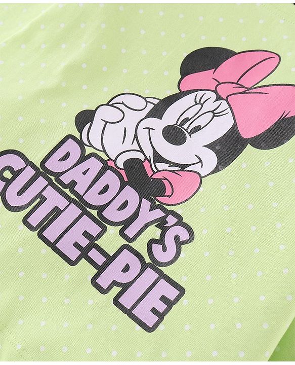 Babyhug Disney Single Jersey Knit Full Sleeves Night Suit With Minnie Mouse Graphic - Green