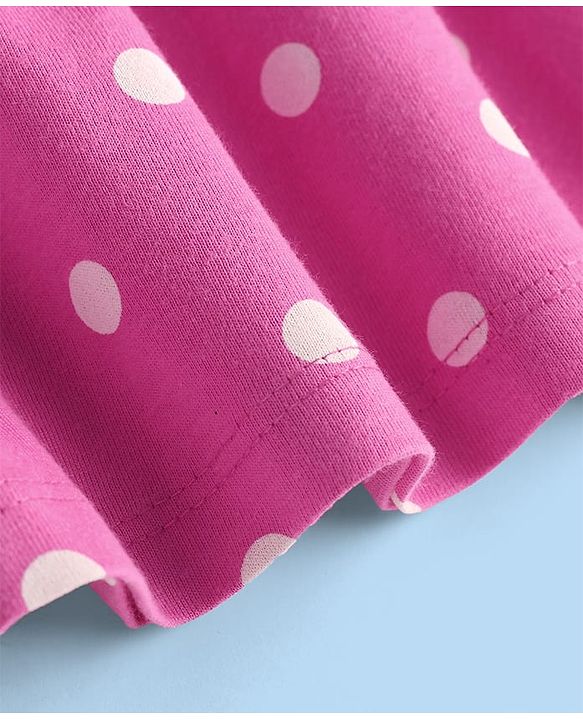 Babyhug Cotton Knit Full Sleeves Frock With Peter Pan Collar & Bloomer with Polka Dot Print - Dark Pink