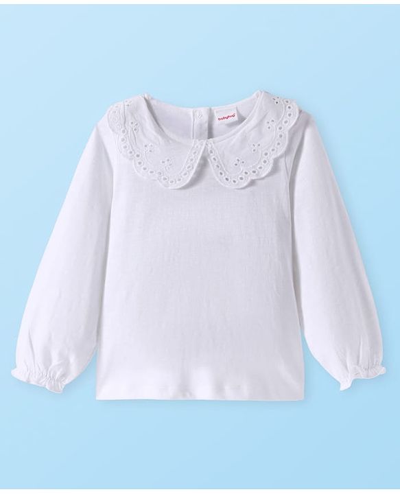 Babyhug Single Jersey Knit Full Sleeves Solid Colour Top & Skirt With Floral Print - White & Navy Blue