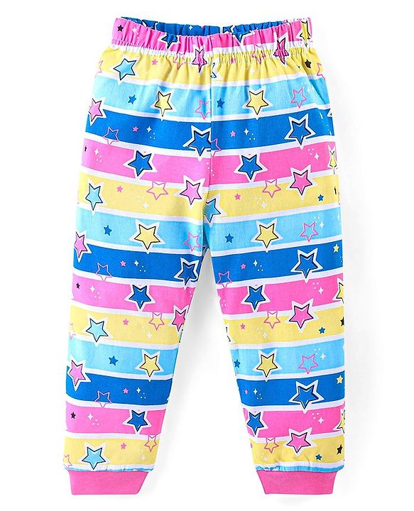Babyhug Cotton Knit Full Sleeves Night Suit With Text & Stripes Print - Blue