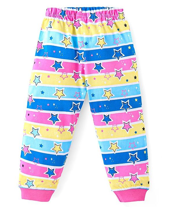Babyhug Cotton Knit Full Sleeves Night Suit With Text & Stripes Print - Blue