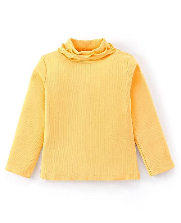 Babyhug Cotton Knit Full Sleeves Top & Floral Printed Skirt With Suspender - Yellow