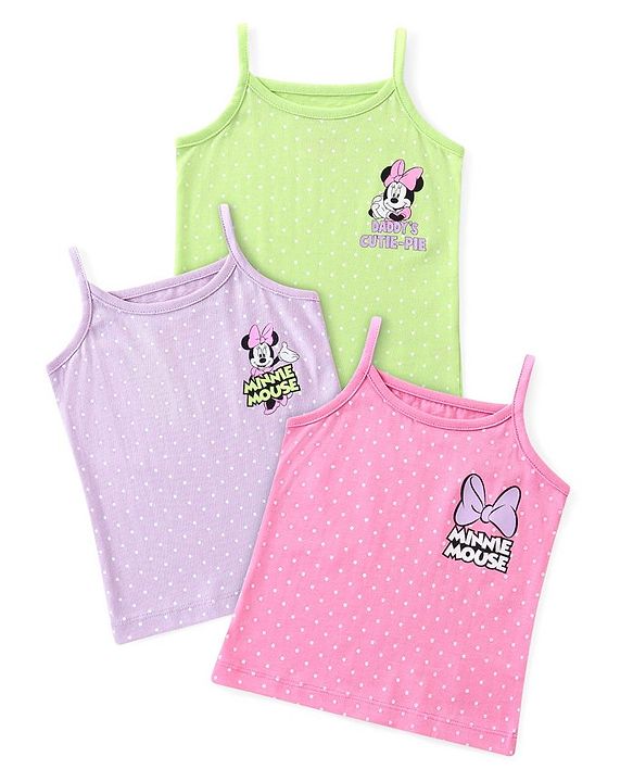 Babyhug Disney Singlet Sleeves Slips with Polka Dots & Minnie Mouse Print Pack of 3 - Pink Purple & Green
