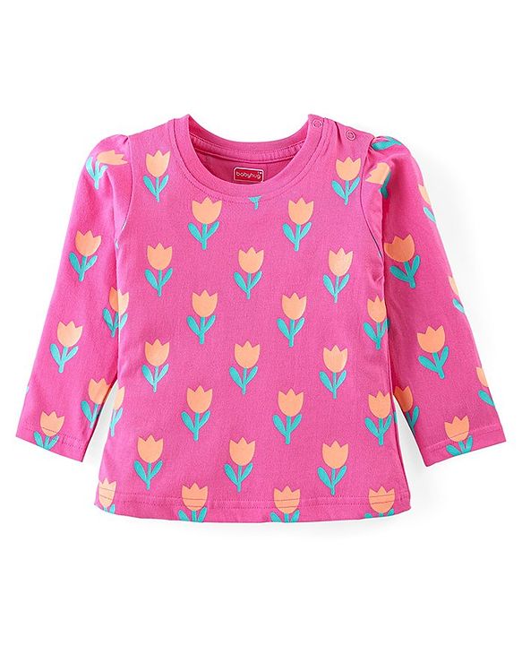 Babyhug Cotton Knit Full Sleeves Floral Printed Night Suit - Pink