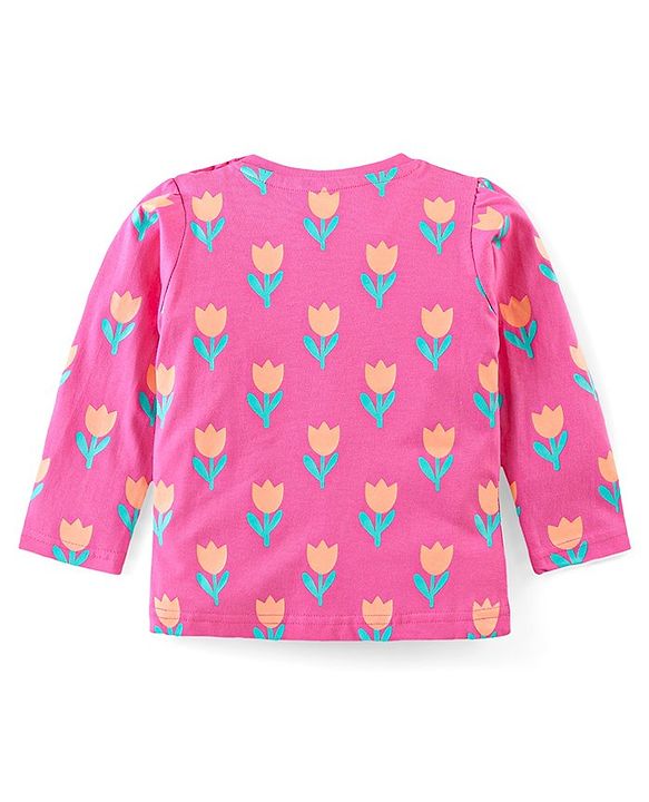 Babyhug Cotton Knit Full Sleeves Floral Printed Night Suit - Pink