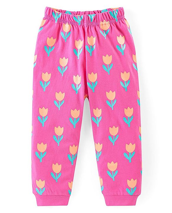 Babyhug Cotton Knit Full Sleeves Floral Printed Night Suit - Pink