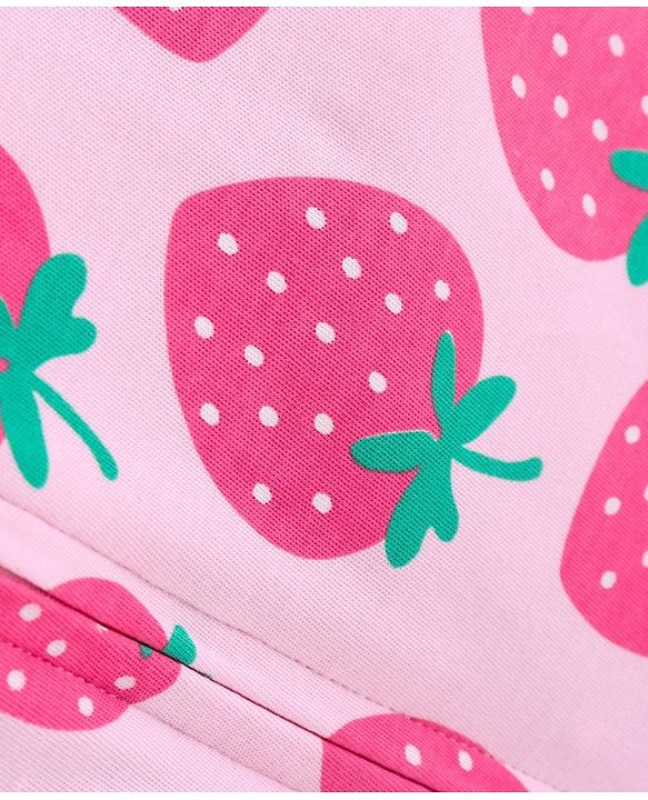 Babyhug Cotton Knit Full Sleeves Sleep Suit With Strawberry Print - Pink