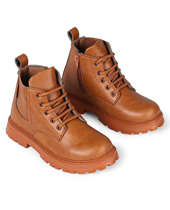 Pine Kids Lace Up Solid Color Winter Boots - Brown