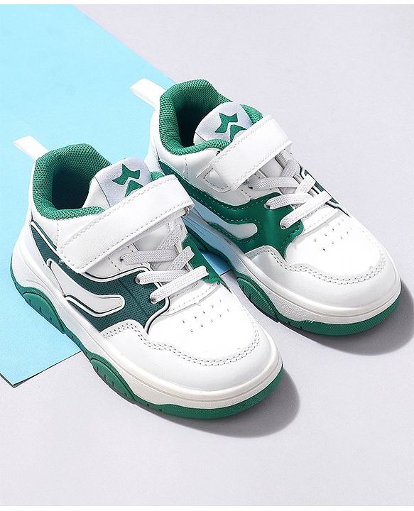 Cute Walk by Babyhug Velcro Closure Sneakers -White & Green