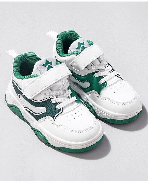 Cute Walk by Babyhug Velcro Closure Sneakers -White & Green
