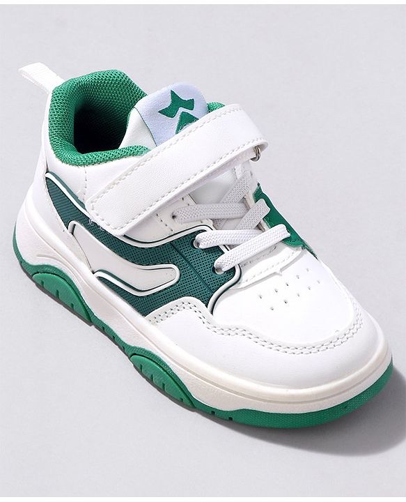 Cute Walk by Babyhug Velcro Closure Sneakers -White & Green