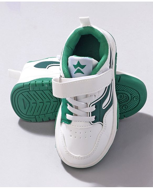 Cute Walk by Babyhug Velcro Closure Sneakers -White & Green