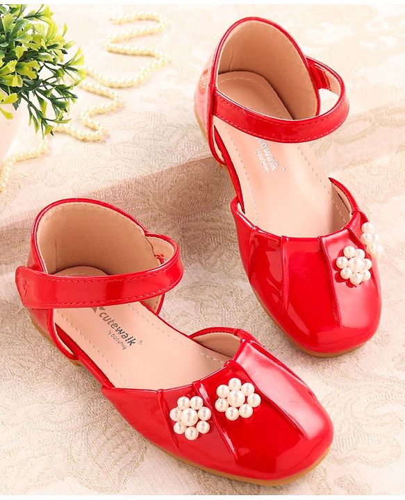Cute Walk by Babyhug Ballerinas with Velcro Closure & Floral Applique - Red