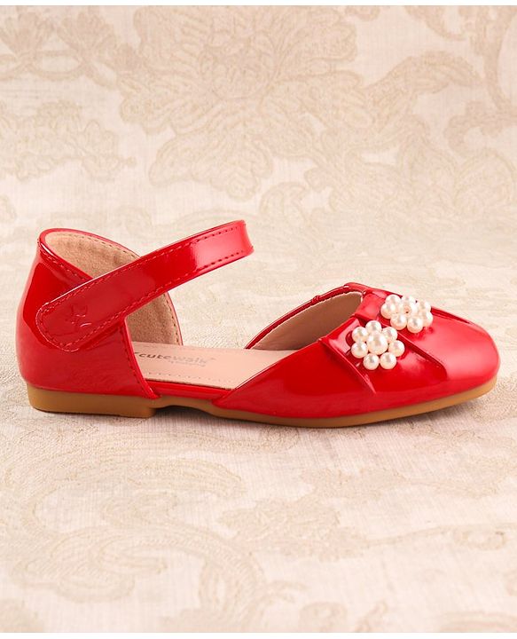 Cute Walk by Babyhug Ballerinas with Velcro Closure & Floral Applique - Red