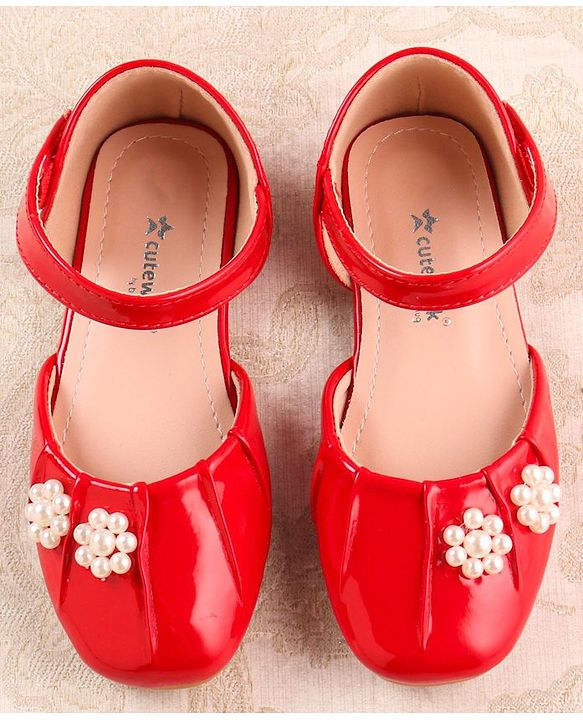 Cute Walk by Babyhug Ballerinas with Velcro Closure & Floral Applique - Red