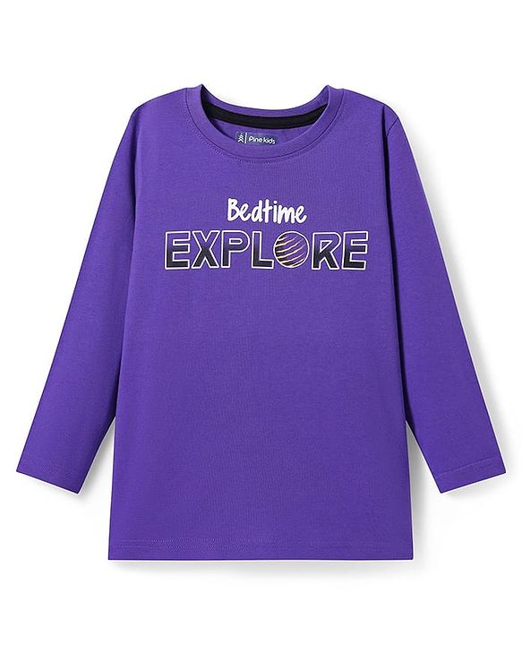 Pine Kids Single Jersey Knit Full Sleeves Night Suit with Space Theme Print - Purple & Black