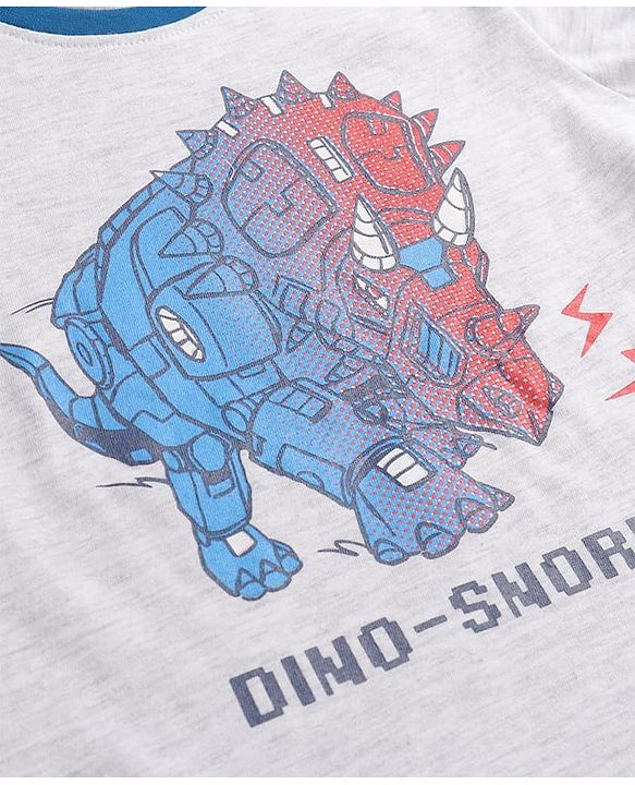 Pine Kids Single Jersey Knit Full Sleeves Night Suit with Dino Print - Navy Blue & Grey