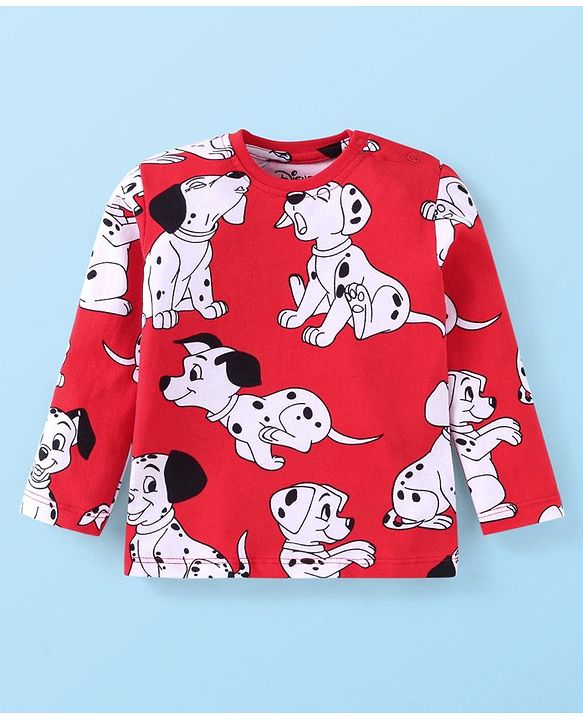 Babyhug Disney Single Jersey Knit Full Sleeves Night Suit with 101 Dalmatians Print - Red